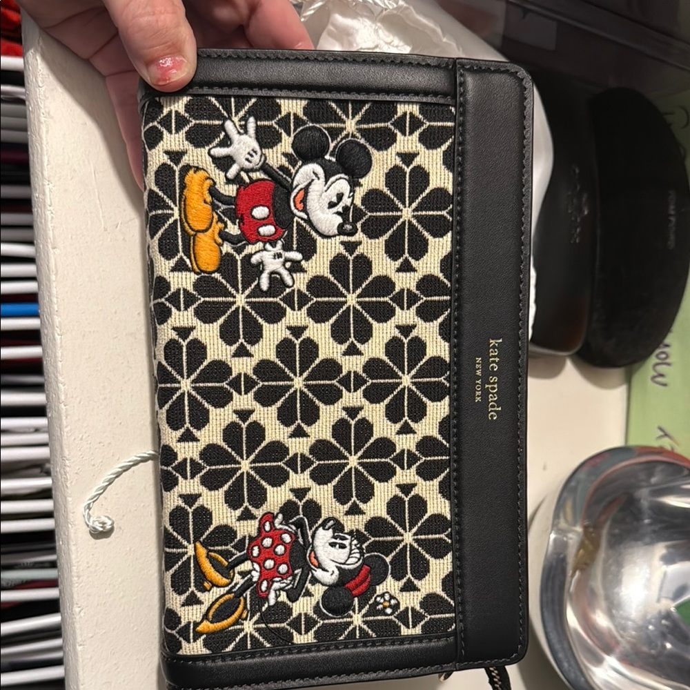 Kate Spade Black and Cream Wallet with Mickey and Minnie